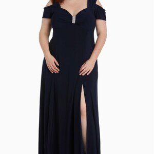 Navy Blue Cold Shoulder Formal Long Stretch Dress 14W